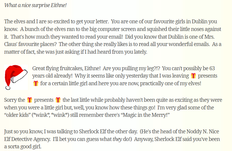 1st bit I got the same about the elves haha