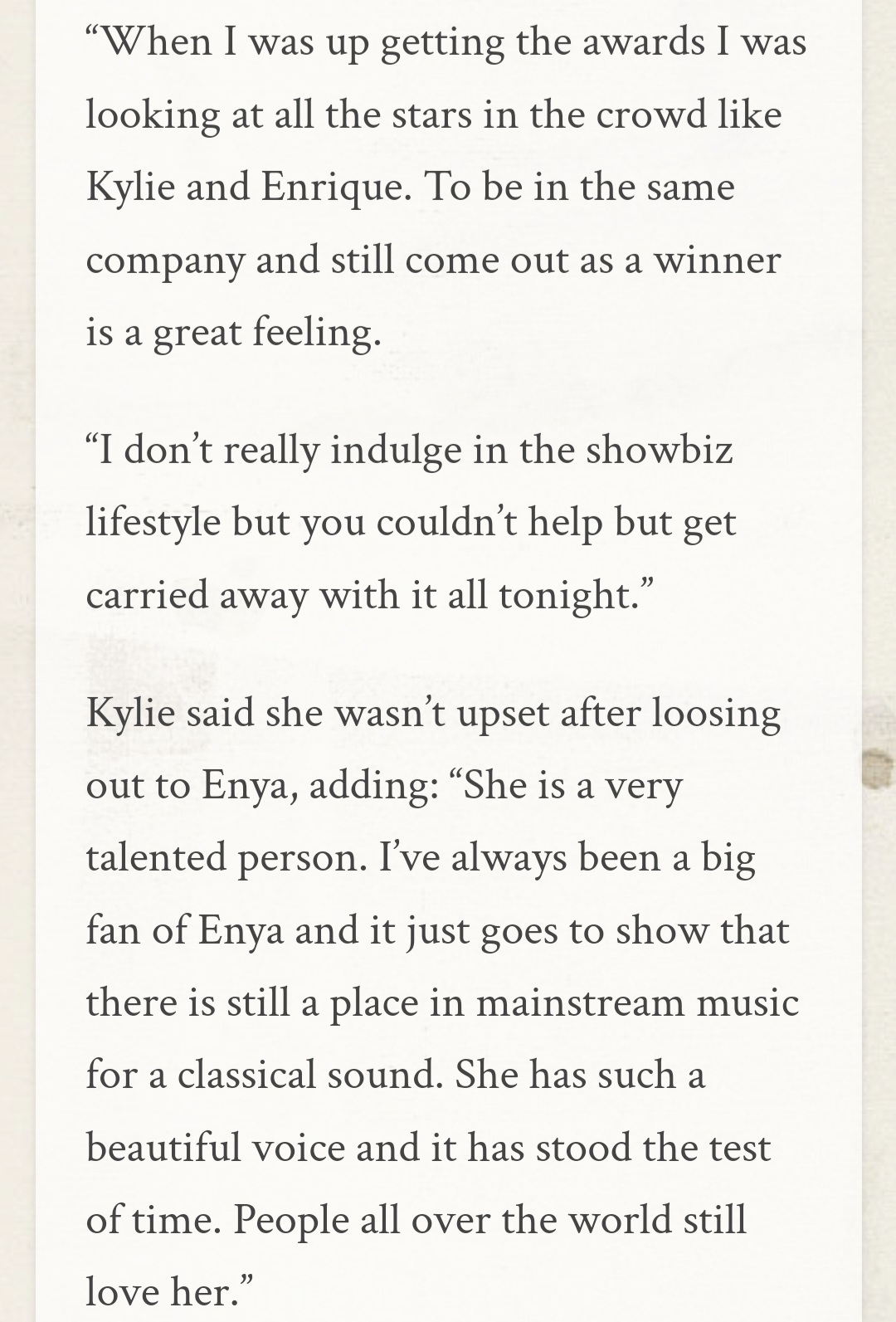 Enya and Kylie quotes aww